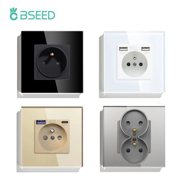 BSEED France Standard Wall Electrical Outlet USB Type-C Charge Port Glass Panel 20W Fast Charge French Socket 110-250V 260410
