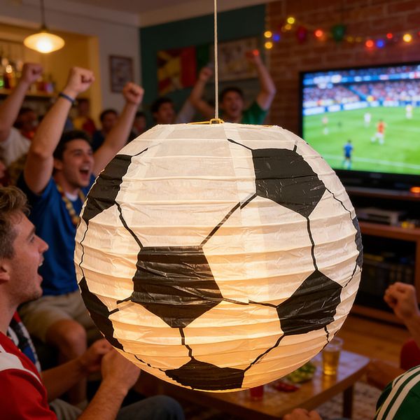 World Cup Themed Football Paper For Children's DIY Holiday Party Venue Decoration, Round Foldable Handmade Lanterns