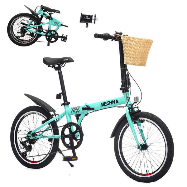 Mountain Bike se mtb Inch Folding Bike Adults With Basket Phone Holder Fenders Steel Frame Speed City Commuter Dual V Brake Portable Compact Bicycle For Men