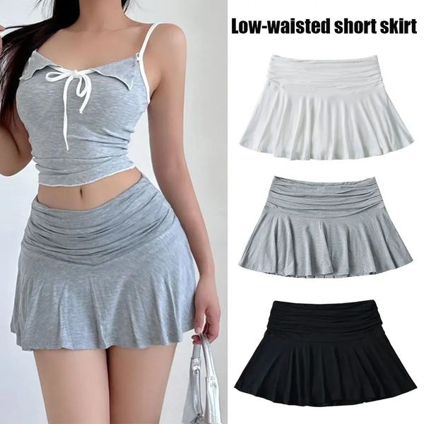 Sweet Flared Mini Skirt Fashion Versatile Black Low-Waist Skirts Girls Tennis Dance Sports Short Skirts Summer A-line Skirts