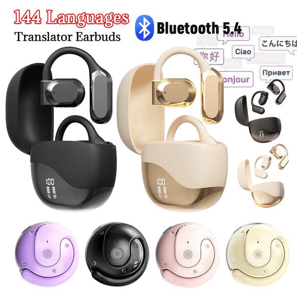 AI Translator Earbuds Bluetooth 54 Noise Cancelling Time Translator Ear Hook Two-Way Voice Translator for Business Travel 260410