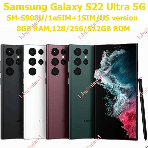 Galaxy S22 Ultra 5G 8K Camera 108 MP 108MP 5000mAh 45W Samsung S22U Phone US Version Unlocks NFC 1 SIM+1 eSIM 6.8-inch