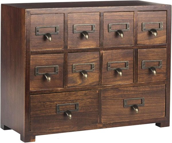 Traditional card catalog solid wood small Chinese medicine cabinet Vintage look tea storage box Medicine drawer dresser | Modern gadget coffee stand| Fully