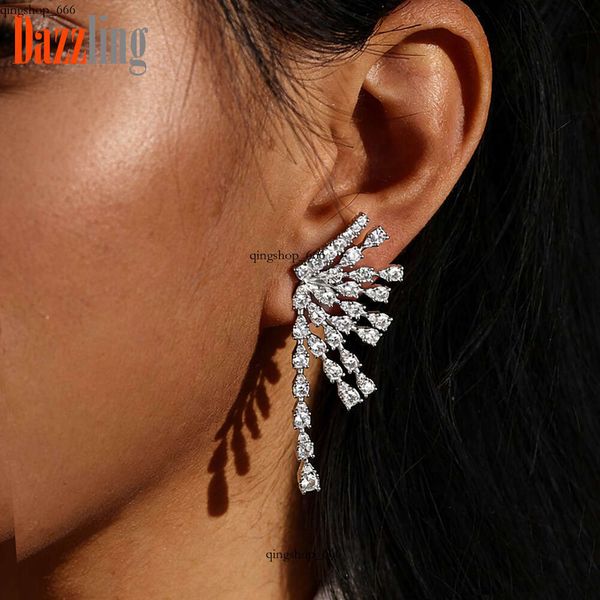 Jewelry fashion versatile sparkling Moissanite wing-shaped elegant long stud earrings