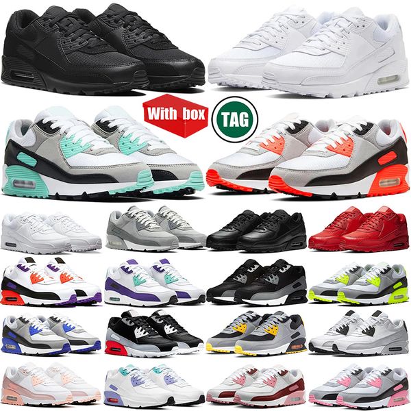With box 90s 90 running shoes mens trainers Mesh Leather Black White Photon Dust Raptors Cargo Khaki women men outdoor sports designer sneakers hotsale