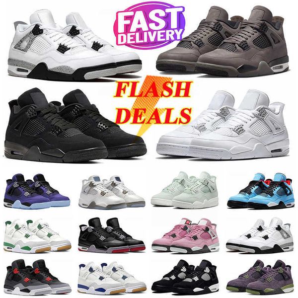 With Designer 4s Basketball Shoes Men Women Black Cat Bred Wet Cement White Red Thunder Navy Flying Club 4 Sports Sneakers 36-47