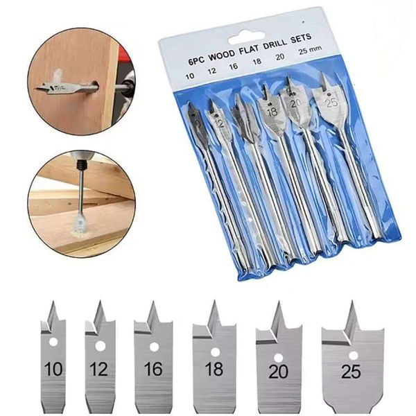 6Pcs/Set Carbon Steel Flat Drill 10-25mm Hexagonal handle 8mm Wood Plate Opener Multifunctional Woodworking