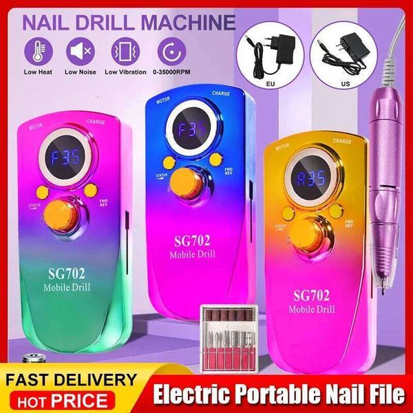 SG702 Electric Nail Drill Machine with Rechargeable USB Power, Low Vibration Fingernail Drill and Sander, Multi-Color Nail Manicure and Pedicure Set, 0-35000 RPM
