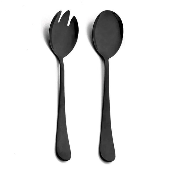 2Pcs Black Salad Spoon Fork Stainless Steel Dessert Cutlery Set Serving Spoons Kitchen Utensils Accessorie Tableware 260415