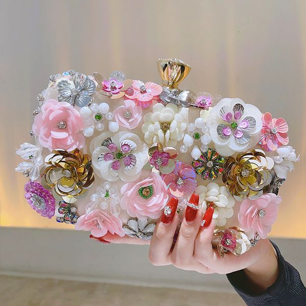 Flower Evening Clutch Socialite Elegant Women's Dress Bridesmaid Fashion Sequin Small Casual and Unique Square Bag Exquisite Handbag