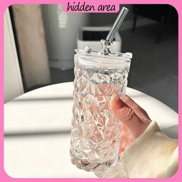 New 2024 Glass Water Cup Womens Coffee Cup With Lid And Straw Portable Home Tea Cup Office European-style Vintage Milk Cup 2026