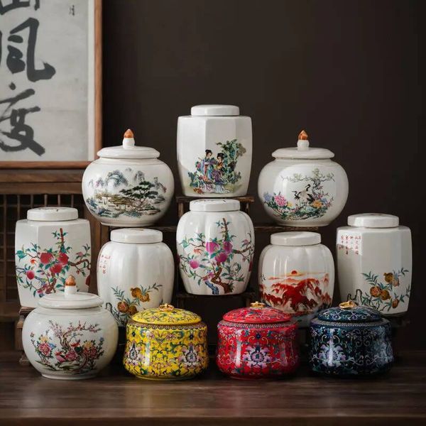 Bestseller Creative Ink Landscape Pattern Ceramic Tea Caddy With Lid Sealed Moisture-Proof Storage Countertop Crafts Decoration Jar Ddmytues