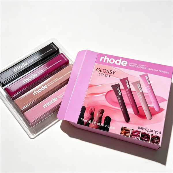 4 Colors Gloss Makeup Kit 10ml Plumper Liquid Lipstick Toast Espresso Raspberry Ribbon Shiny Glossy Lip Balm Gift Box