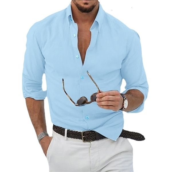 Cotton Linen Shirts Men's Tops Causal Loose Solid Colour Long Sleeves Lapel Men's Autumn Casual Wear Streetwear