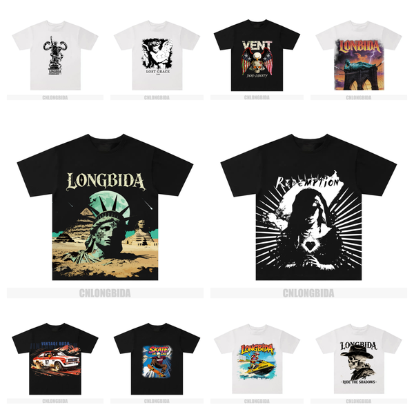 Men's T Shirts Vintage T-Shirts Retro Hip-hop Casual Fashion Cotton Short Sleeve Top High Quality Skull Head Pattern Print American Street Style For Men Clothing