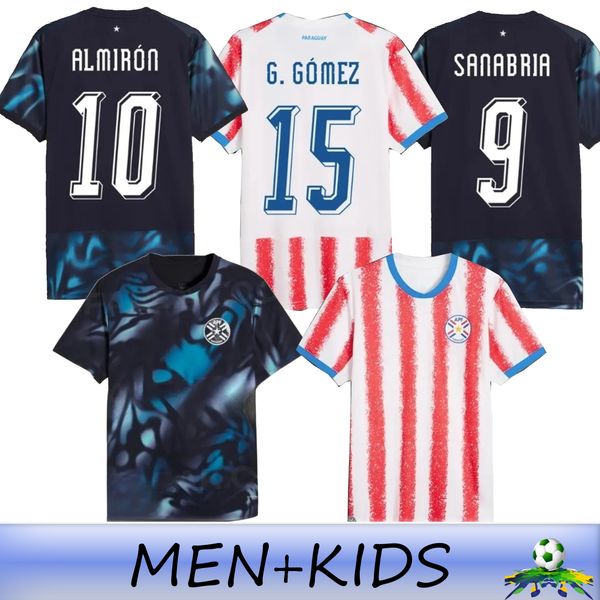 Tops 2026 Paraguay Soccer Jerseys M. ALMIRON M. VILLASANTI J. ALONSO ENCISO Home Away Football Shirts Short Sleeve Uniforms Men Kids Kit home and away jersey