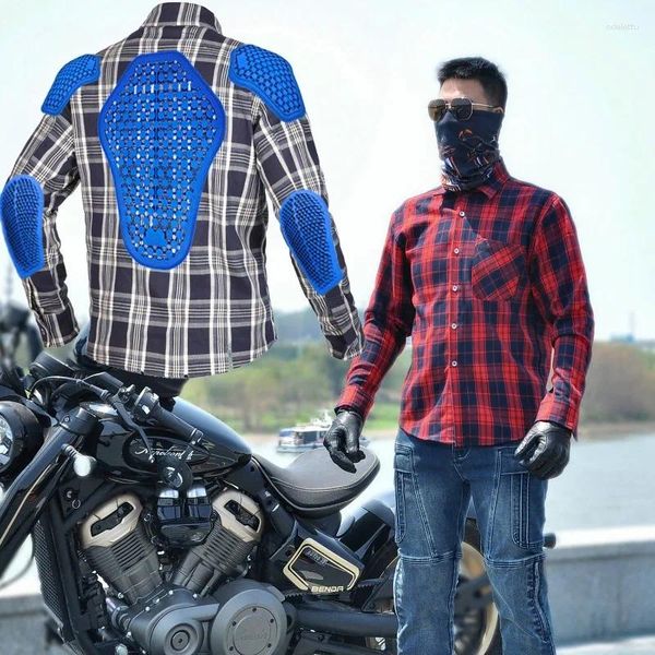 Men's Jackets VOLERO Motorcycle Jacket Men Casual Retro Four Season Checkered Shirt Riding Suit Anti Fall Submachine