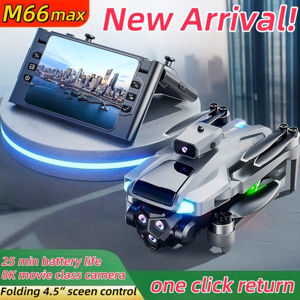 M66 New Folding Drone 4K 4.5 Inch Screen Brushless Drones 8K Professtional Movie Camera Optical Flow Position Aircrafting Obstacle Avoidance