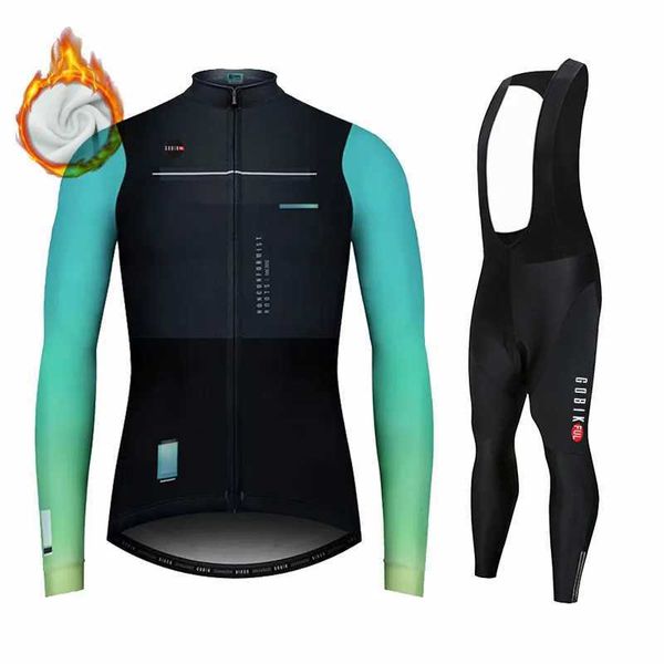KBORA Winter Thermal Fleece Long Sleeve Cycling Jersey Set Bib Pants Ropa Ciclismo Bicycle Clothing MTB Bike Men Clothes Suit S260416