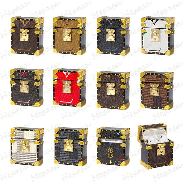 Luxury Square Earphone Package Bag Case for Airpods 1 2 3 Pro Pro2 Leather TPU Full Body Bumper Designer Flower Letter Earbuds Wireless Charging House Storage Cover