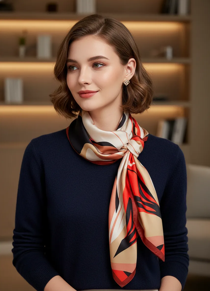 Women's Designer Vintage Silk Shawl, Daily Home Fashion Headscarf, High-End Gift Scarf