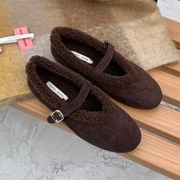 Flats Women Loafers Shoes Fur Fashion Mary Jane Shoes Short Plush Cotton Shoes Comfort Dress Snow Mujer Botas
