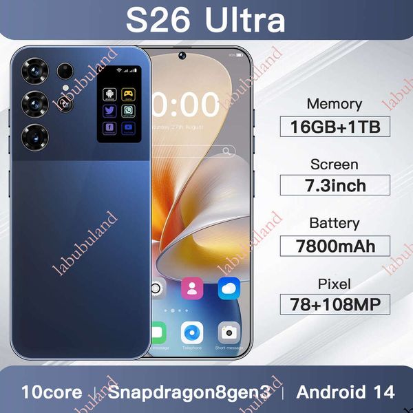 Hot-Selling Phone S26 Ultra True 4G Octa-Core 16+1TB Middle Punch Hole 7.3inch Large Screen Android 14