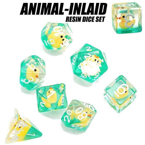Animal-Inlaid Resin Dice 7-Piece Polyhedral RPG Set D4-D20 for DND, Tabletop & Board Games - Premium Handcrafted Design