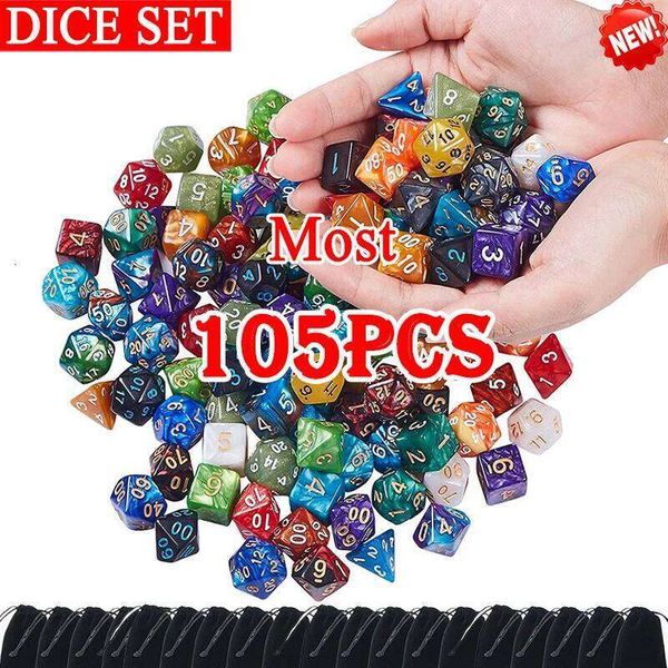 NEW 105/70/49/35/21/7Pcs Pearlized Set Bright Multicolour Polyhedral RPG DND Role Playing Dragons Board Game Dice with Bags
