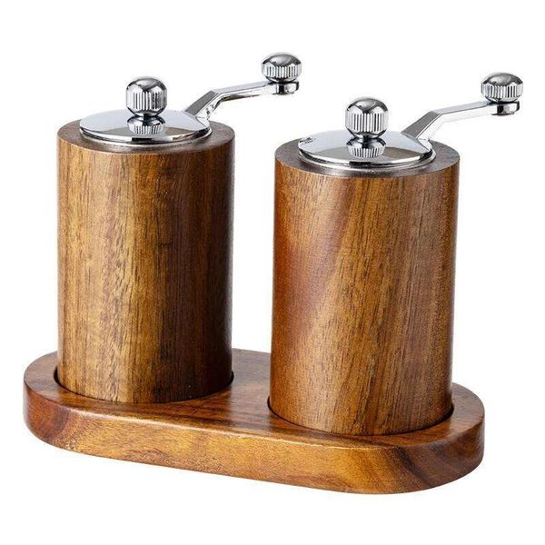 LMETJMA Acacia Set Classical Hand Shake Wood Manual Pepper Grinder Salt Mill with Adjustable Coarseness