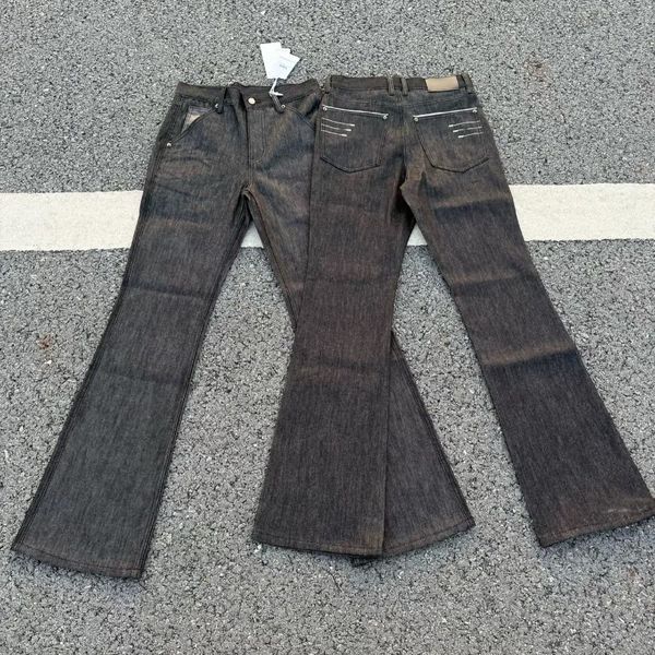 Four Line Narrow Width Stacking Designer Micro Flared Jeans Luxurious Black Embroidery Mens And Womens Slimming Straight Leg Casual Pants Street Simple Retro Q2609