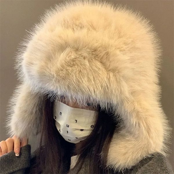Thicken Faux Fur Winter Warm Ear Hat Outdoor Russian Windproof Anti-cold Furry Earflap Hat For Skiing 251218BJ