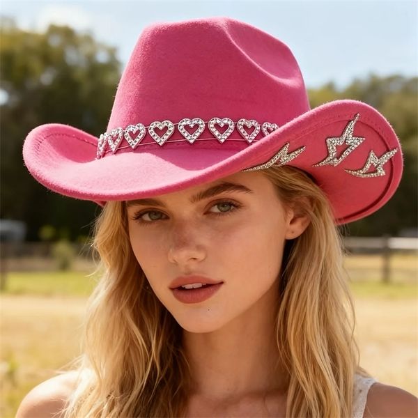 HongLuan Western Pink Disco Cowboy Hat White Rhinestone Woman - Cowboy Accessories Country Cowgirl Hats for Adults Woman 260306BJ