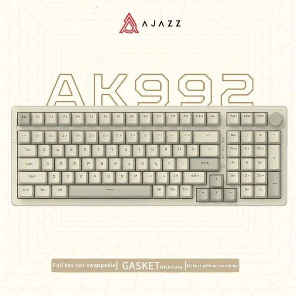 AJAZZ AK992 Retro Wired Mechanical Keyboard, 98-Key Full Layout, Hot-Swappable USB Gaming Keyboard with Red Switches, Multimedia 26L0420