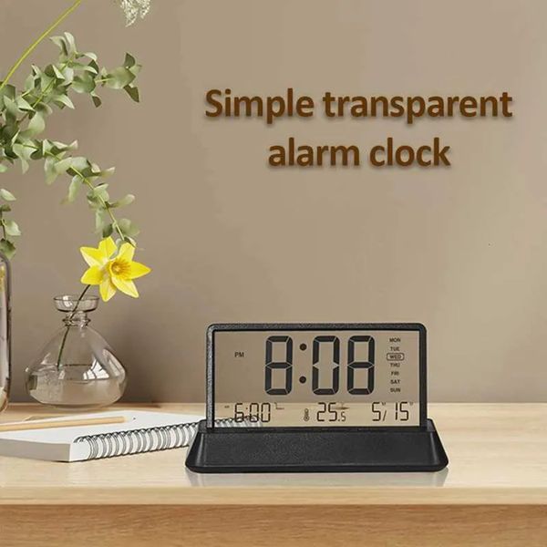 Yard Decor Transparent Digital Alarm Temperature Date Week Display Office Home Desktop 12/24H Table Clock Ins landscape Styl 19 Garden Ornament