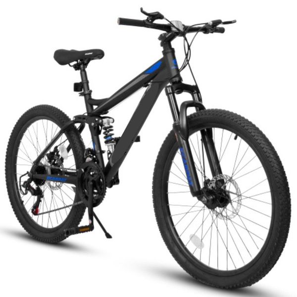 Mountain Bike Full Suspension Mountain Speed se mtb W/Gear Indicator High Carbon Steel Frame Mechanical Disc Brakes | Unisex Adult Bike For Trail Riding Outd