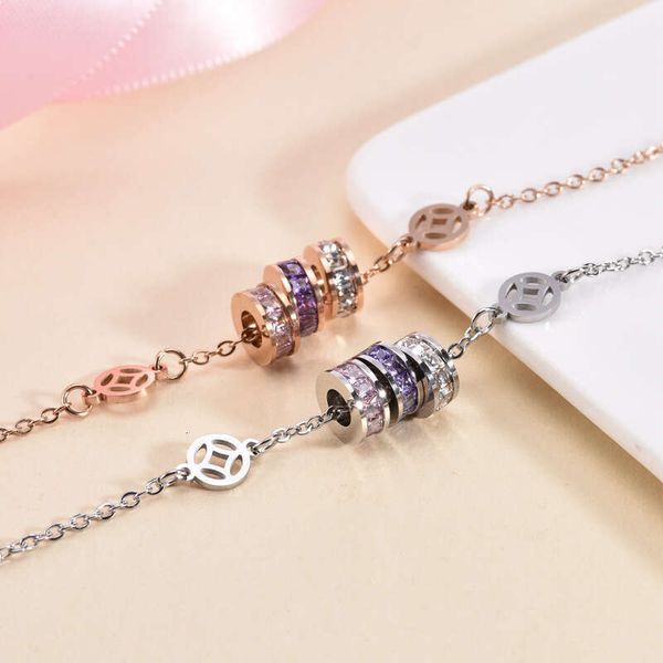 In Stock Titanium Steel Three-In-One Wind Chime Lucky Fortune Hong Kong Huang Da Xian Same Style Ice Crystal Stone Wealth Bracelet