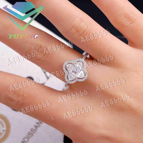 14K White Gold Moissanite Clover Ring