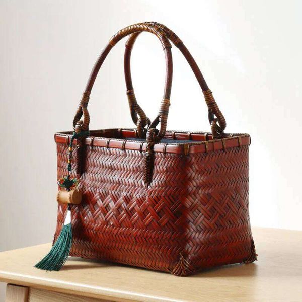 Women's Handbags Women Bamboo Fashion Summer Beach Straw Bags Large Capacity Luxury Designer Handbag Tea Ceremony Tote Bag 26Y0422
