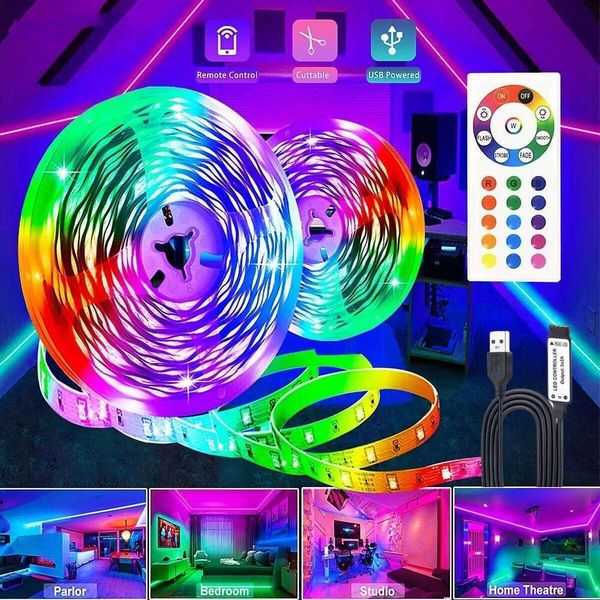 USB Lights with 24 Keys Remote Control RGB Flexible Color Changing LED Strip Lights, TV Backlight, Bedroom, Desk, PC,