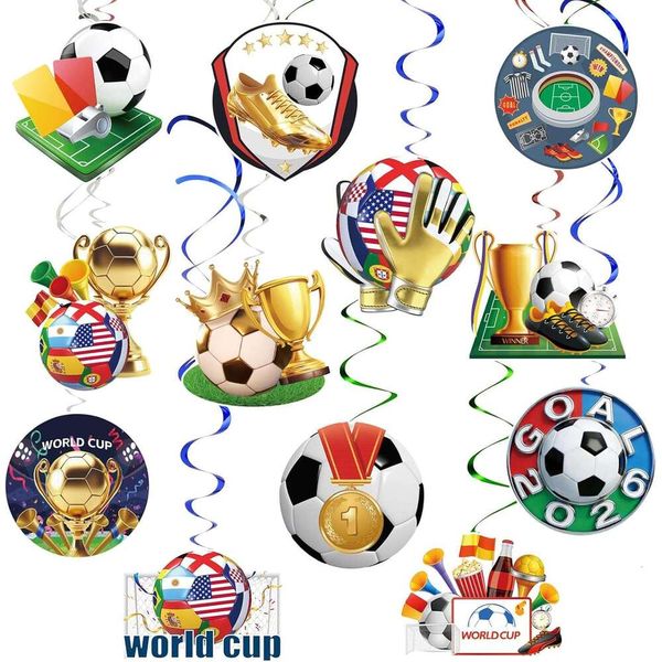 STOCK 14Pcs 2026 Swirls Decorations, World Cup Soccer Ceiling Hanging Swirl Banner For Sports Window Home Birthday Theme Party Decorations Puppyhome Free Shippi