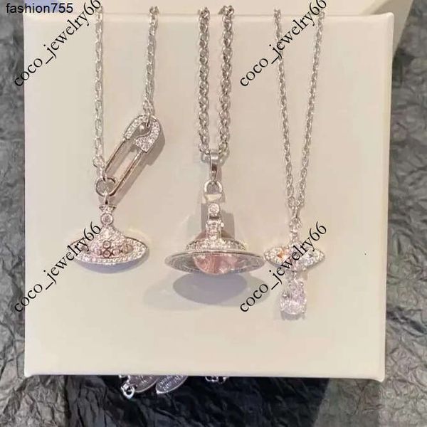Necklaces Designer Planet Pendant Necklace For Women Pink bow mermaid tears stereo necklace collarbone chain Fashion full diamond planet