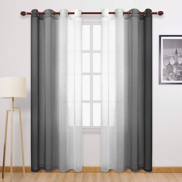 Curtain White Gradient Color Living Room Window Curtains 2 Panels for Bedroom Grommet Top Sheer Treatment Modern Style Drape