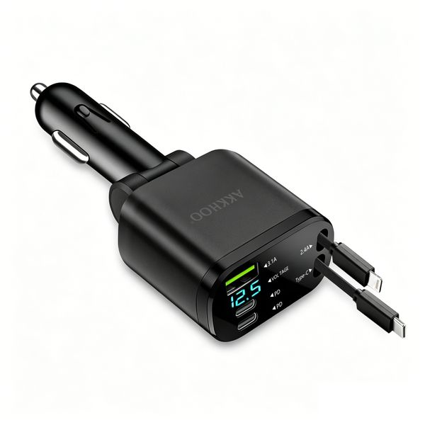 AKKHOO 90W Fast Retractable Car Charger, 180° Adjustable — compare prices at CompareOffers