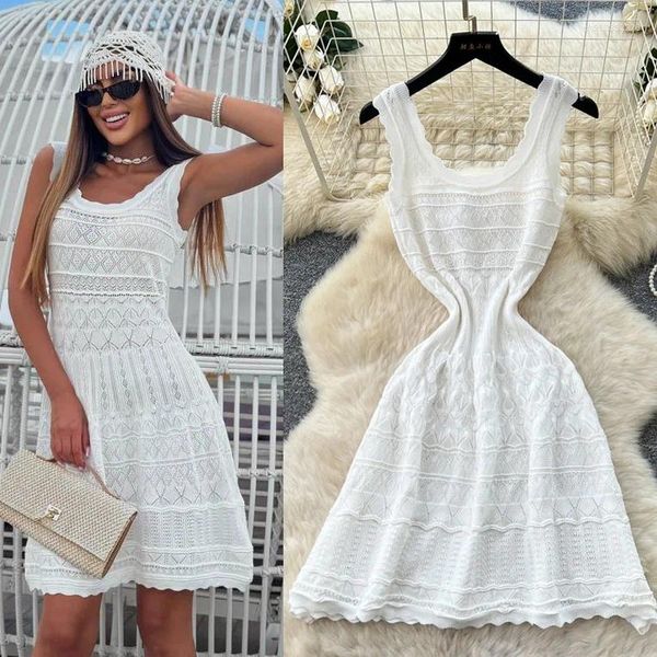Party Dresses Women Solid Dress Cut Out A Line Round Neck Sleeveless Knee Length Empire Cinched Waist Slim Fit Casual 2026 Summer