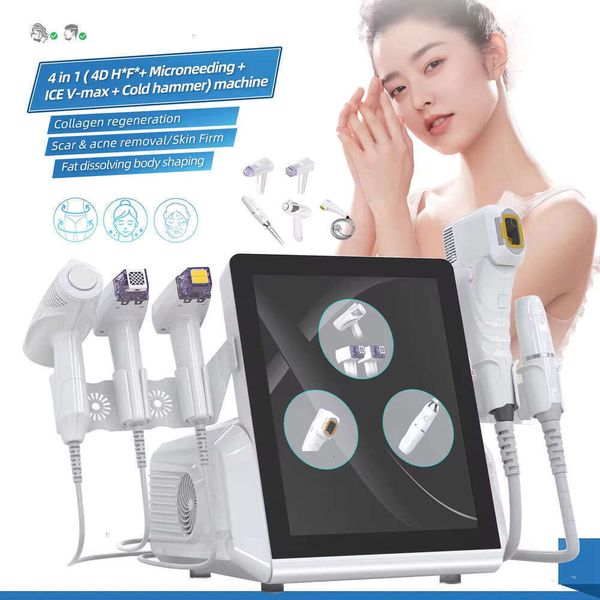 Ace Freezing HIFU 4 In 1 Face Contouring Lifter SMAS Wrinkle Fine Line Dispelling Collagen Boosting Machine RF Microneedle For Scar Acne Remove