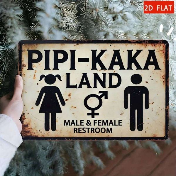 "'Pipi-Kaka Land' Retro Iron Restroom Sign: Playful 2D Flat Wall Art Gender-Neutral Decor for Cafs, Bars & Studios 26Y0423