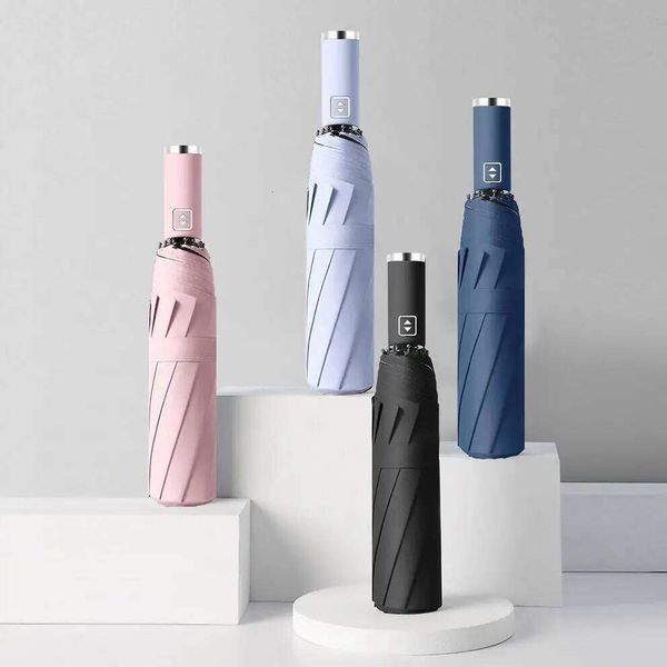 High-Quality Fully Automatic Solid Color Umbrella, 10-Bone Large Folding Design, UV-Resistant for Daily Use, Durable & Portable 26Y0423