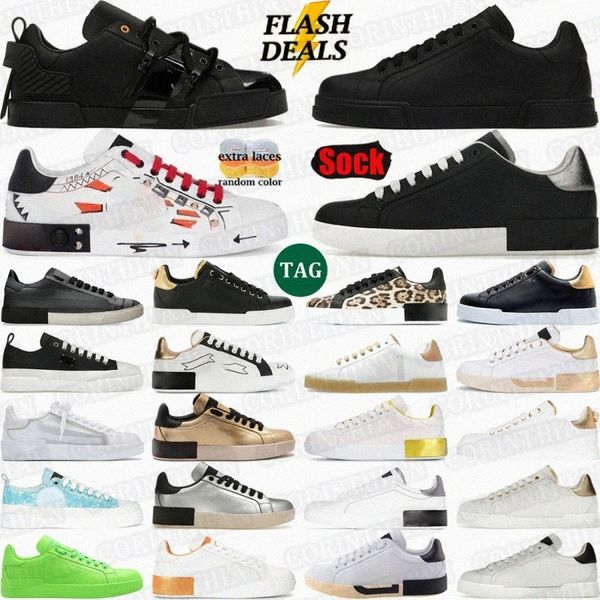 Designer Sneakers Shoes Mens Sneaker Portofino White Silver Strapped Shoe Class…