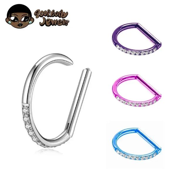 ASTM 36 Nose Ring Piercing 8/10/12mm Nose Ring D Shape Segment Clicke Cartilage Tragus Helix Industrial Piercing Body 260423